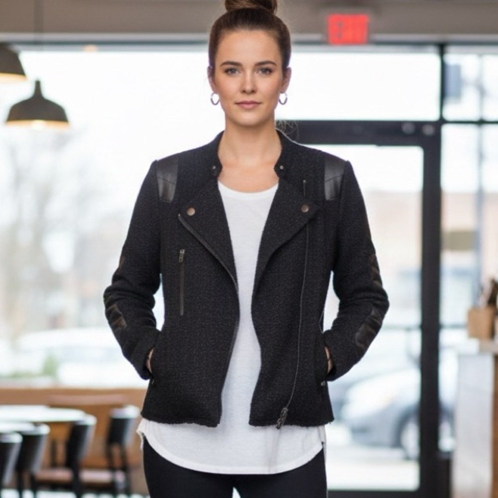 Buffalo Black Tweed Moto Jacket Size M